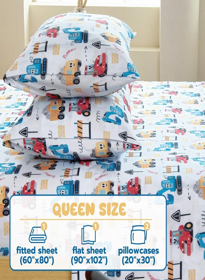 Homilay Queen Sheets Set Kids - 4 Piece Engineering Car Sheets for Boys, Girls, Teens, Toddler, Easy Fit Deep Pockets, Breathable, Wrinkle-Free, Cozy Soft Cartoon Print Cute Bed Sheets - Image 3
