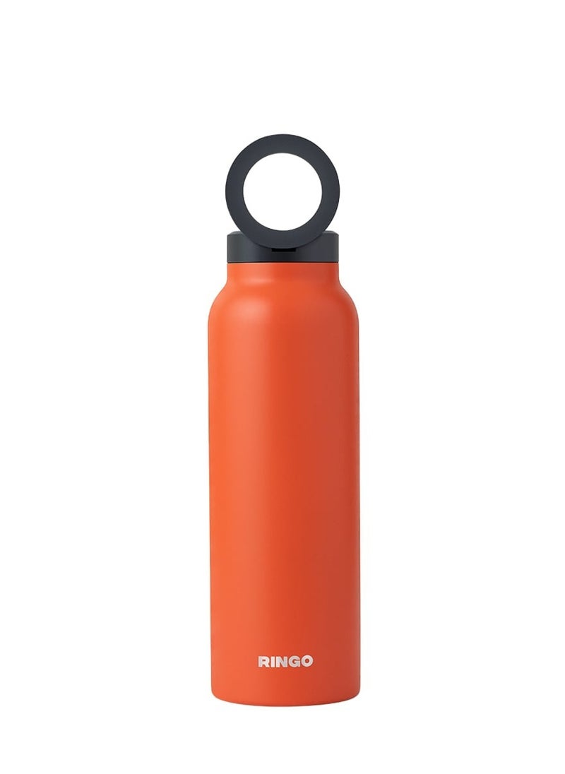 Ringo - Water Bottle 32Oz + Free Magnetic Booster Ring | Stainless Steel Hydration Bottle w/ Integrated MagSafe Phone Mount, 12Hrs Hot/24Hrs Cold, BPA-Free , Works w/ All Devices Android & iOS - Orange - Image 1