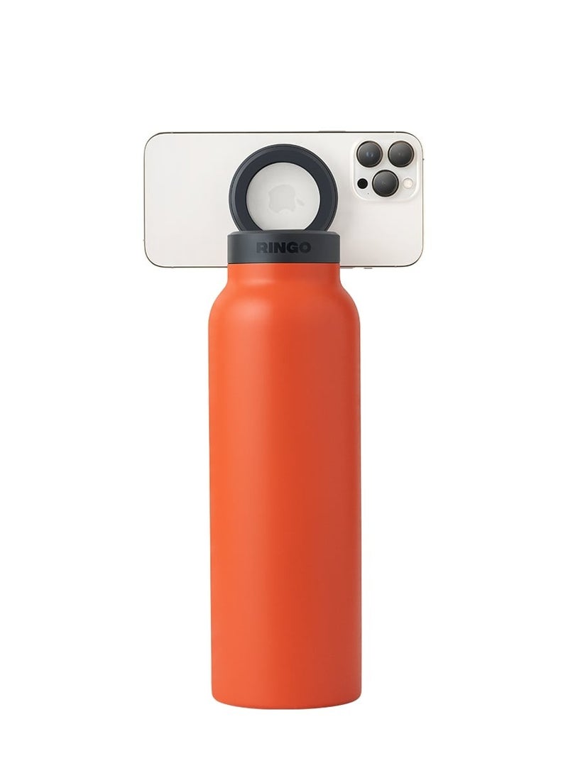 Ringo - Water Bottle 32Oz + Free Magnetic Booster Ring | Stainless Steel Hydration Bottle w/ Integrated MagSafe Phone Mount, 12Hrs Hot/24Hrs Cold, BPA-Free , Works w/ All Devices Android & iOS - Orange - Image 1