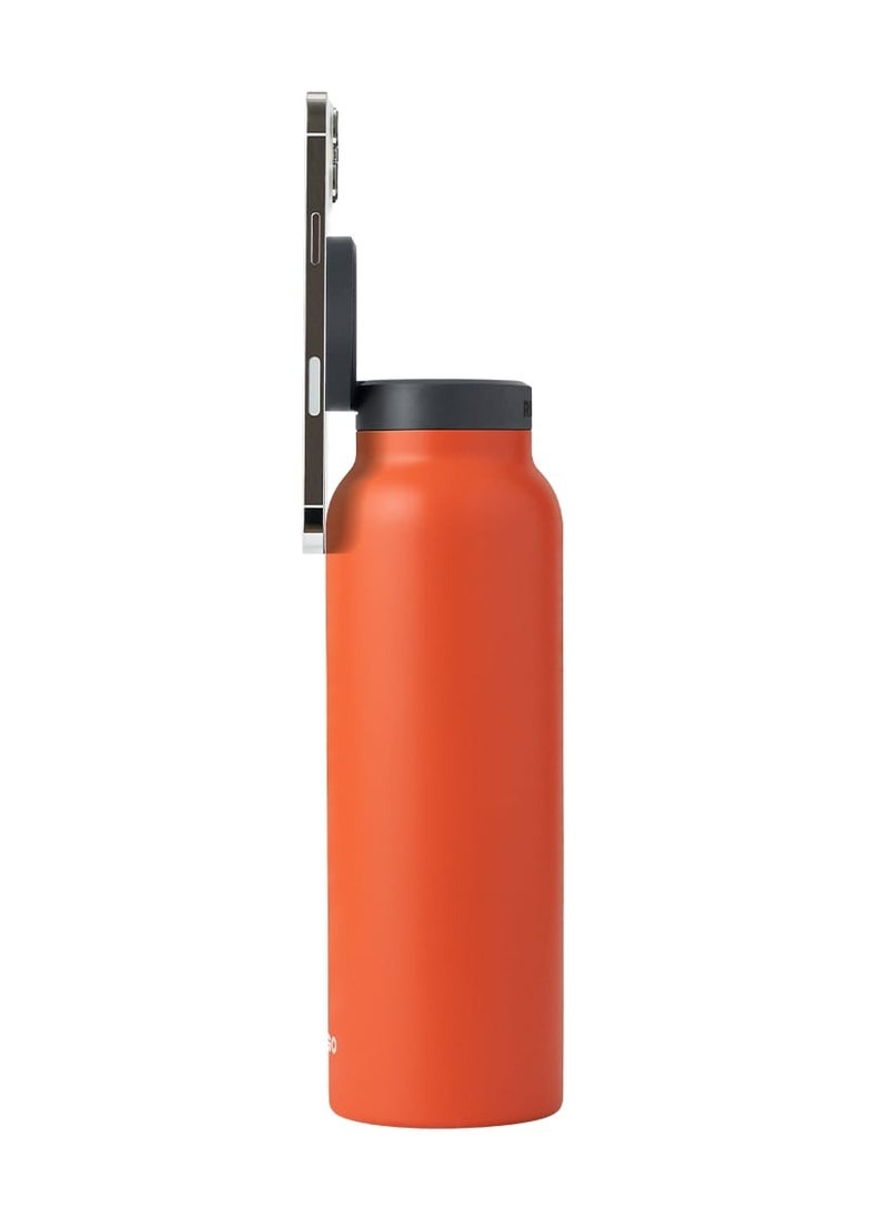 Ringo - Water Bottle 32Oz + Free Magnetic Booster Ring | Stainless Steel Hydration Bottle w/ Integrated MagSafe Phone Mount, 12Hrs Hot/24Hrs Cold, BPA-Free , Works w/ All Devices Android & iOS - Orange - Image 1