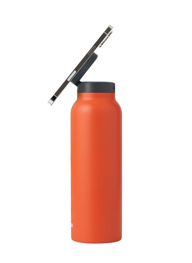 Ringo - Water Bottle 32Oz + Free Magnetic Booster Ring | Stainless Steel Hydration Bottle w/ Integrated MagSafe Phone Mount, 12Hrs Hot/24Hrs Cold, BPA-Free , Works w/ All Devices Android & iOS - Orange - Image 1