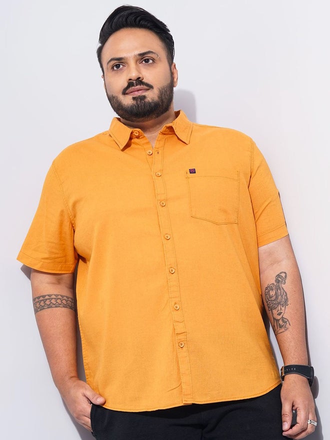 HardSoda Plus Size Orange Cotton Short Sleeve Shirt - Image 2