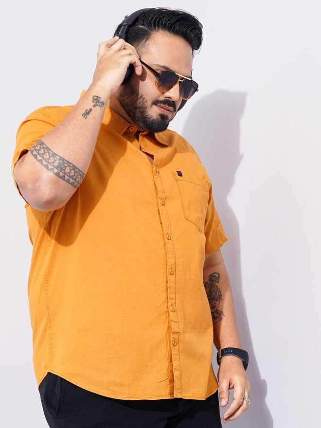 HardSoda Plus Size Orange Cotton Short Sleeve Shirt - Image 1