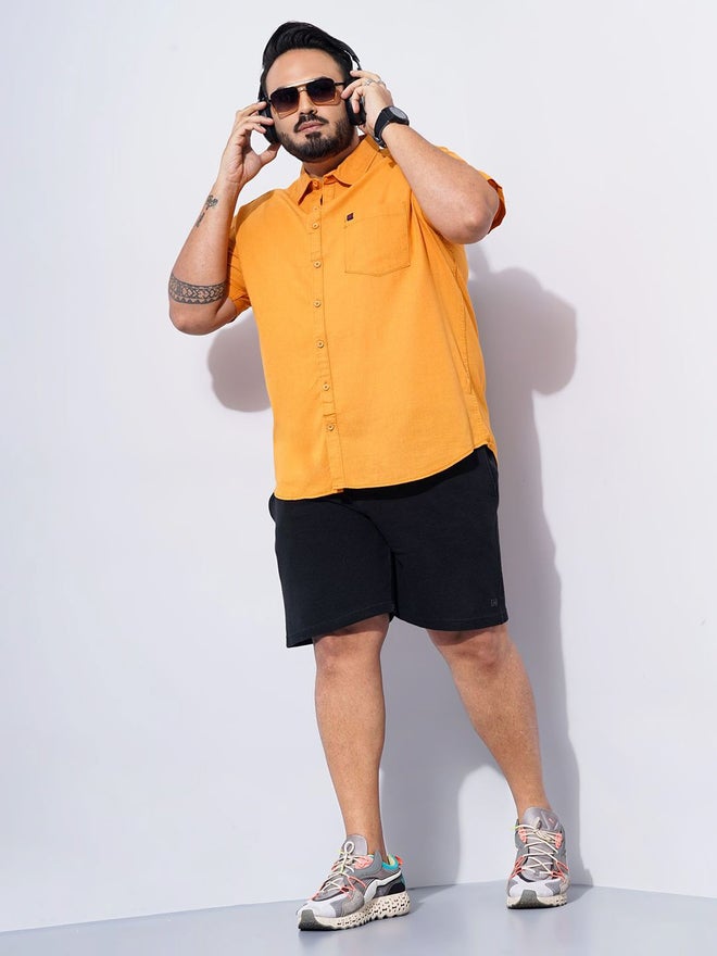HardSoda Plus Size Orange Cotton Short Sleeve Shirt - Image 5