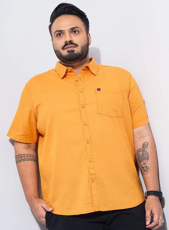 تايك تو قميص رجالي بمقاس كبير قطني برتقالي قصير الأكمام