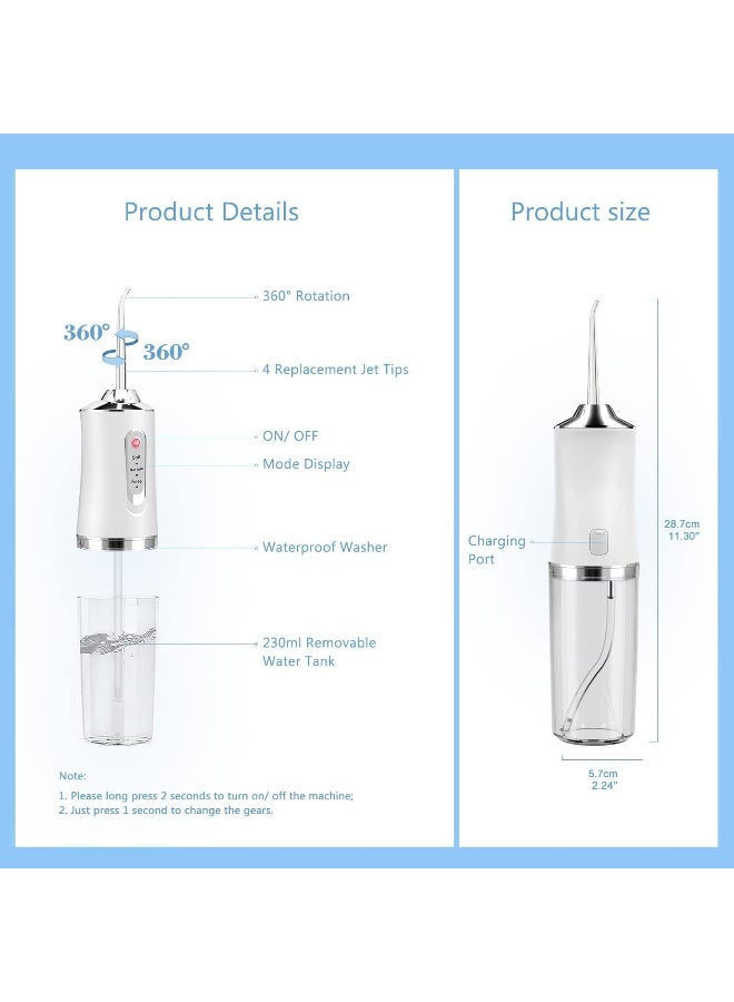 Wireless Oral Irrigator in CLASSIC WHITE | Cordless Water Flosser with 3 Modes, 4 Nozzles, IPX7 Waterproof, Rechargeable 1200mAh Battery & Removable 230ml Water Tank - Image 4