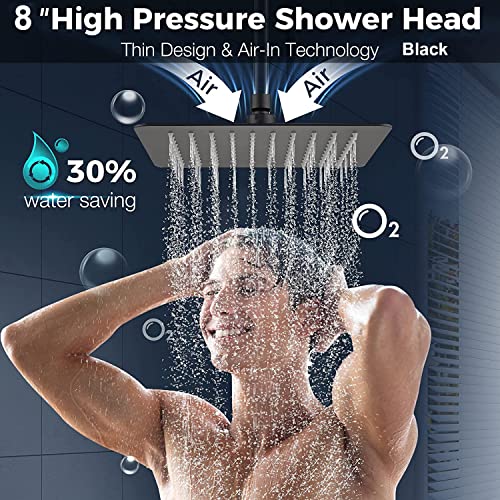 bellearly 8'' Matte Black Shower Head with hose, 2 in 1 Setting High Pressure Shower Heads, Anti-leak Rainfall Shower Head with Holder, Dual Rain Shower Head with Handheld Spray, Bellearlly - Image 3