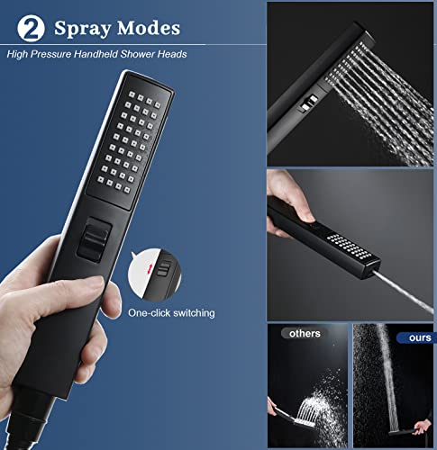 bellearly 8'' Matte Black Shower Head with hose, 2 in 1 Setting High Pressure Shower Heads, Anti-leak Rainfall Shower Head with Holder, Dual Rain Shower Head with Handheld Spray, Bellearlly - Image 4