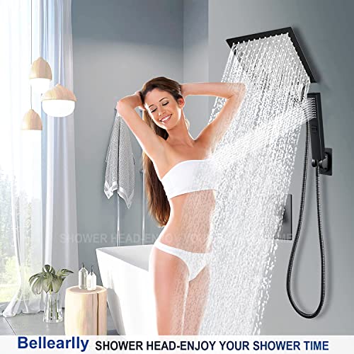 bellearly 8'' Matte Black Shower Head with hose, 2 in 1 Setting High Pressure Shower Heads, Anti-leak Rainfall Shower Head with Holder, Dual Rain Shower Head with Handheld Spray, Bellearlly - Image 2