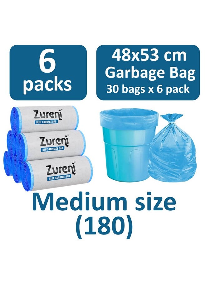 Zureni Zureni Garbage Dustbin Bags (Medium, 48 x 53 cm or 19" x 21") Drawstring Anti-drip Trash Waste Basket Bag for Kitchen Office Warehouse Pantry (Blue, 6 x 30 Pcs/Roll)  - Image 2