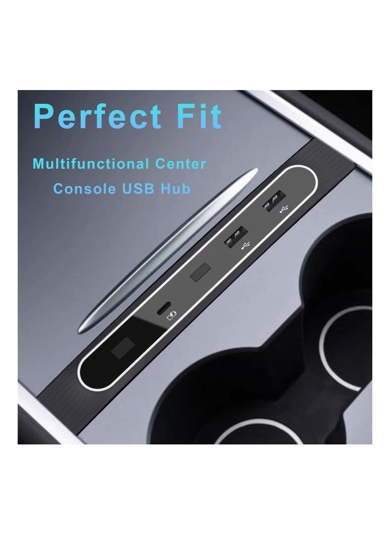 Y&D Car USB Hub Fit for Tesla with Digital Display Colorful Led Light Charger Multi Port Model 3 Y Accessories Center  - Image 2