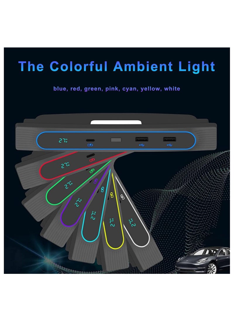 Y&D Car USB Hub Fit for Tesla with Digital Display Colorful Led Light Charger Multi Port Model 3 Y Accessories Center  - Image 5