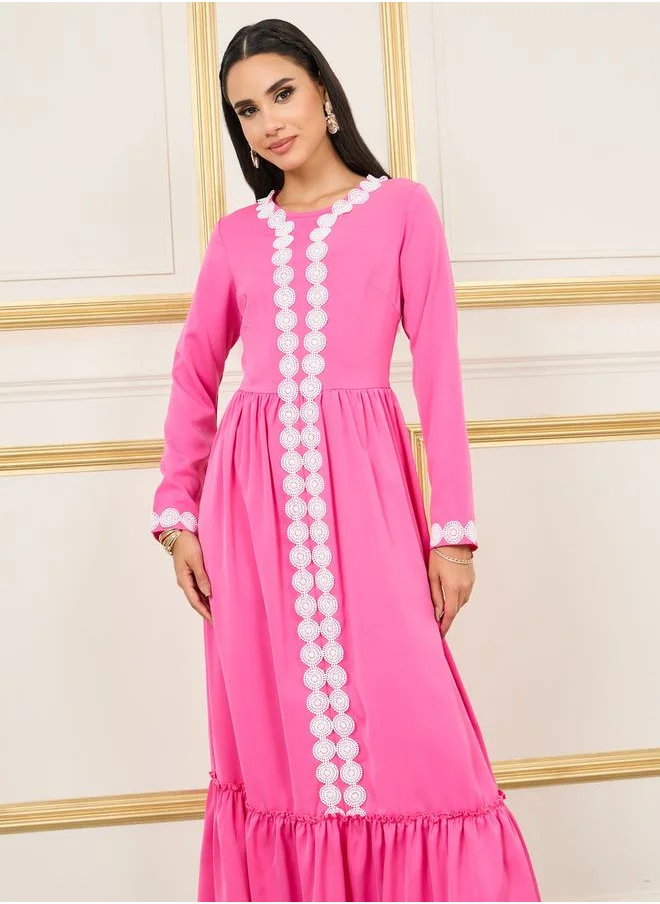 ستايلي Embroidered Detail Tiered Maxi Dress