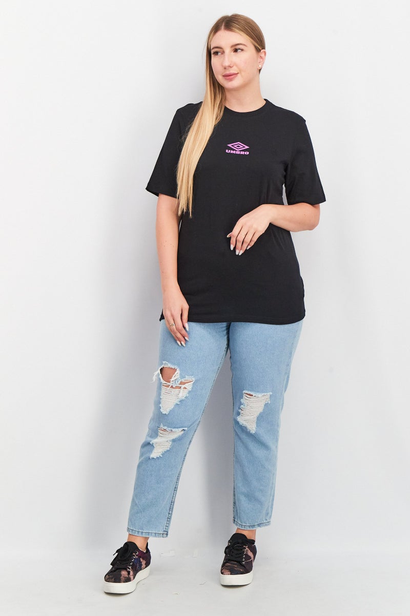umbro Women Crew Neck Short Sleeve Brand Logo Top, Black - Image 4