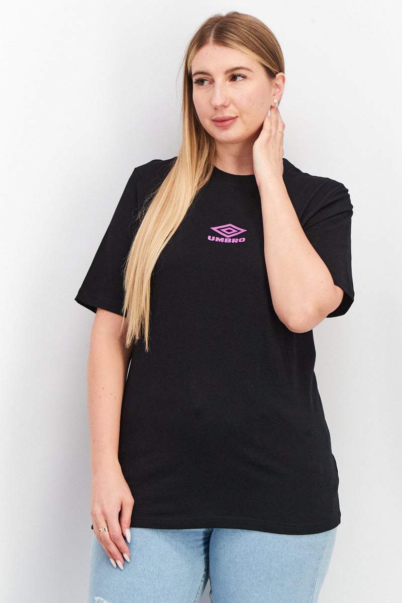 umbro Women Crew Neck Short Sleeve Brand Logo Top, Black - Image 1