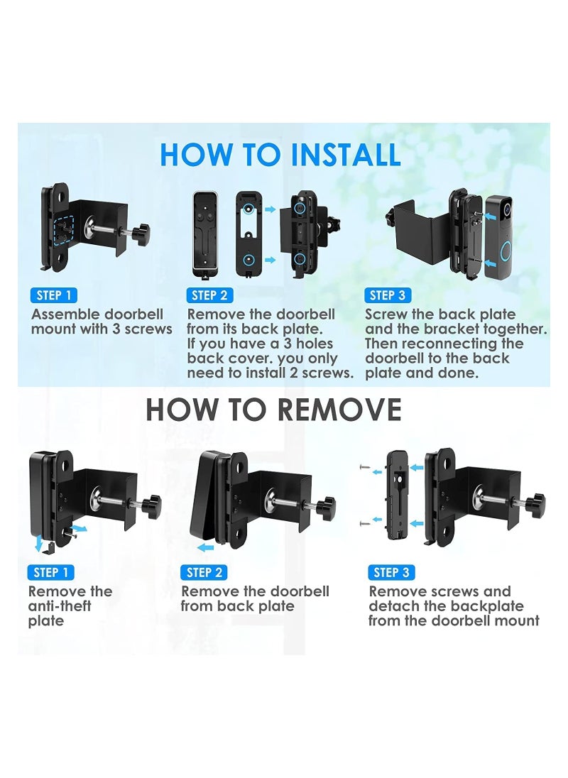 SYOSI - Doorbell Mount for Blink Video Doorbell No Drill Anti-Theft Doorbell Holder Adjustable Angle Fit Apartment Door Not Block Doorbell Sensor - Image 1