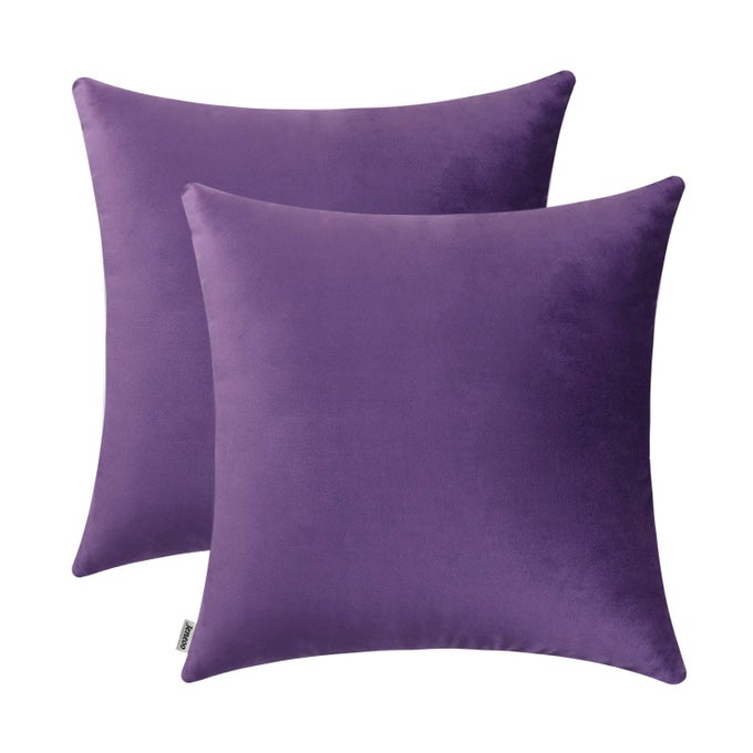 COMFY SOFT THICK VELVET THROW PILLOW COVERS FOR SOFA COUCH DECORATIVE SOLID SQUARE CUSHION CASES FOR BEDROOM CAR EGGPLANT PURPLE 18 X 18 INCHES 2 PIECES