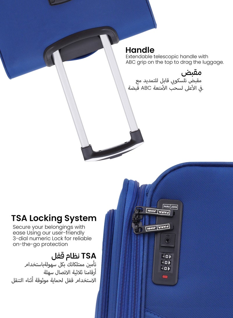 بارا جون طقم شنط سفر شادو  قطع نايلون خفيف ومتين قابل للتوسيع بعجلات مزدوجة دوارة ، ،  بوصة - كحلي - Image 4