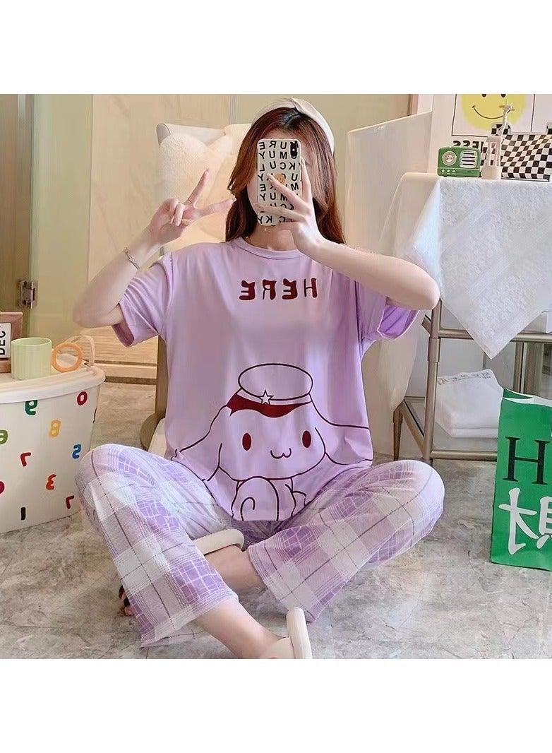 DubaiGallery بيجامات ساتان لطيفة، بيجامات نوم، ملابس منزلية خريفية، بلوزات وسراويل، بيجامات نسائية من الحرير، طقم بيجامات ميكي ماوس للنساء