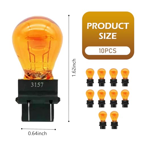 CyperFair 10 PCS 3157 Miniature Car Halogen Brake & Turn Signal Bulbs – 12V 21/5W Waterproof Side Marker & Tail Lights, Universal Replacement for Trucks, SUVs, Cars (Amber) - Image 2