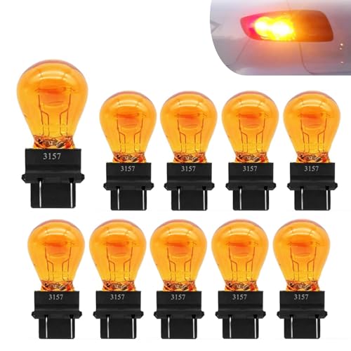 CyperFair 10 PCS 3157 Miniature Car Halogen Brake & Turn Signal Bulbs – 12V 21/5W Waterproof Side Marker & Tail Lights, Universal Replacement for Trucks, SUVs, Cars (Amber) - Image 1
