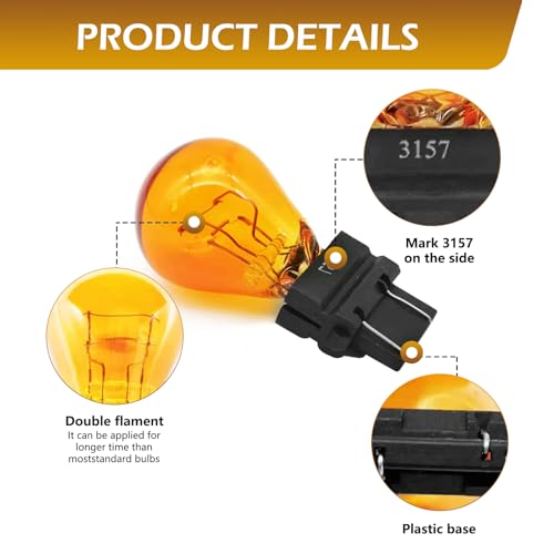 CyperFair 10 PCS 3157 Miniature Car Halogen Brake & Turn Signal Bulbs – 12V 21/5W Waterproof Side Marker & Tail Lights, Universal Replacement for Trucks, SUVs, Cars (Amber) - Image 3