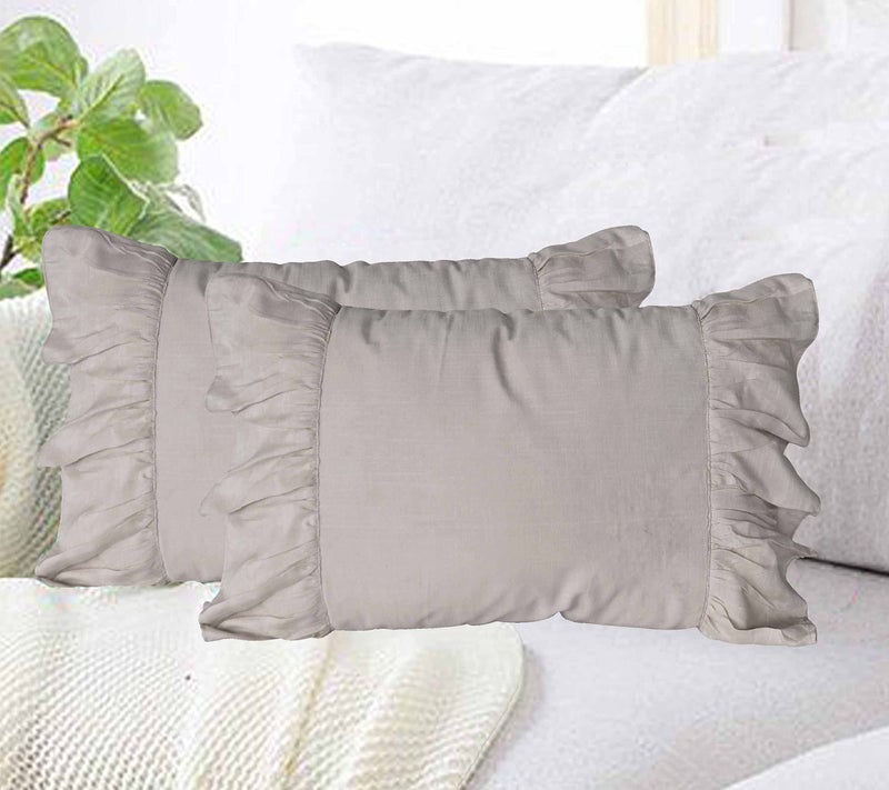 Dekor World 2 Piece Regular Cotton Deco Ruffle Collection Pillow Cover (Silver, 12x20 inches or 30x50 cm)-for Living Room and Bedroom - Image 5