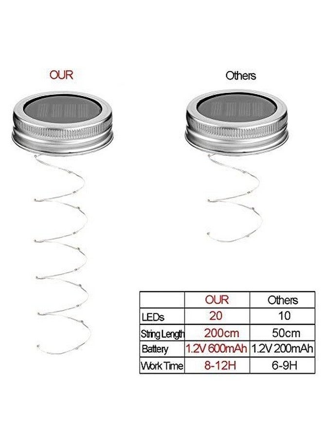 Miaro 6 Pack Mason Jar Lights, 20 Led Solar Cold White Fairy String Lights Lids Insert For Garden Deck Patio Party Wedding Christmas Decorative Lighting Fit For Regular Mouth Jars - Image 3