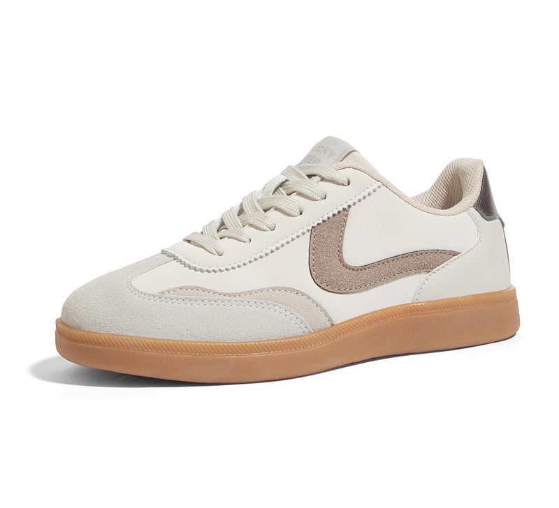 LUCKY STEP Womens Classic Fashion Casual Sneakers Skate Shoes No Slip Lace Up Walking Shoes7 M US Beige Grey - Image 2