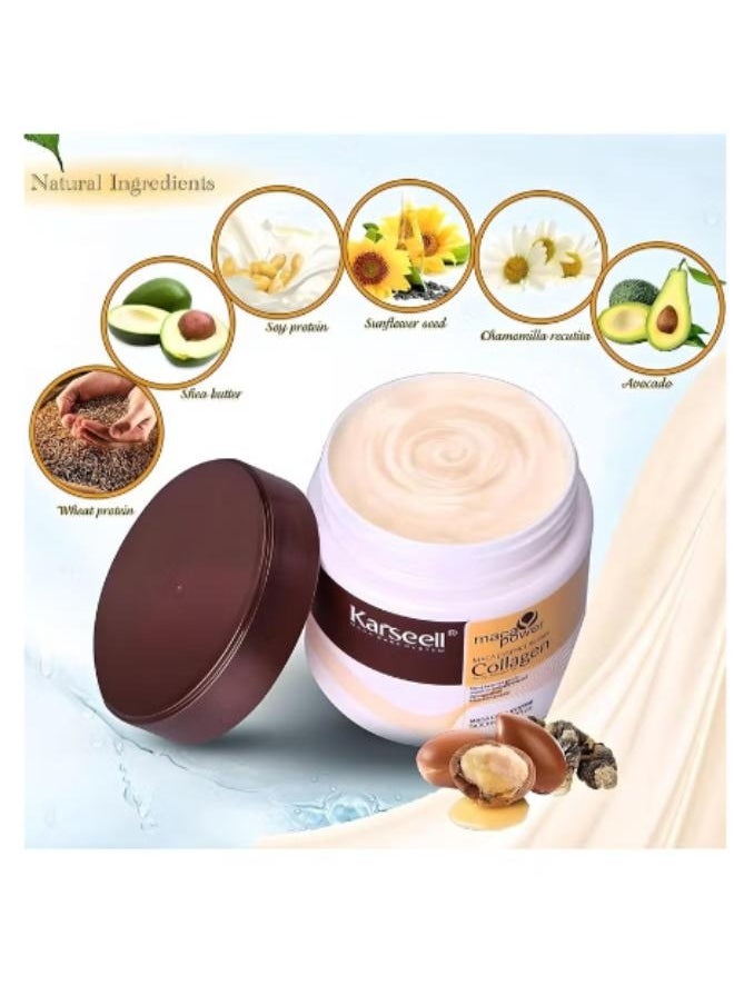 Karseell Carsil 2-Piece Collagen Maca Moisturizing Hair Treatment Mask with Argan Oil and Coconut Oil for Dry and Damaged Hair for All Hair Types, 16.9 oz., 500 ml  - Image 5