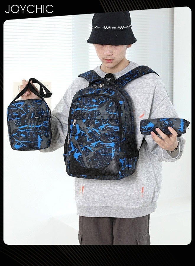 Joychic حقيبة ظهر جديدة مكونة من 3 قطع، حقيبة سفر يومية غير رسمية، حقيبة كتب مقاومة للاهتراء ذات سعة كبيرة للطلاب المتوسطين والثانويين، باللون الأزرق - Image 2