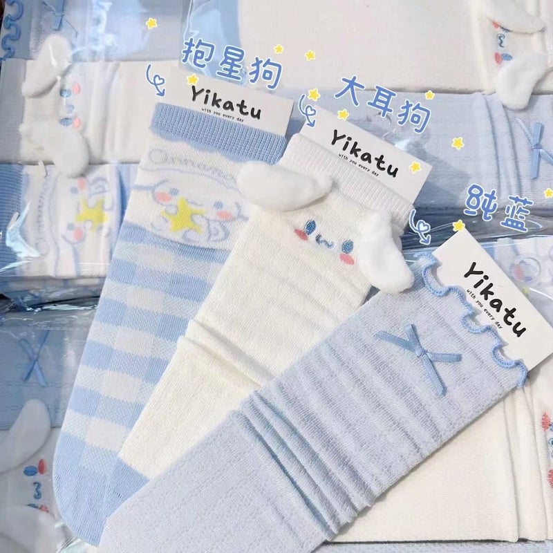 Mid-Calf Lolita Fashion Socks Blue 