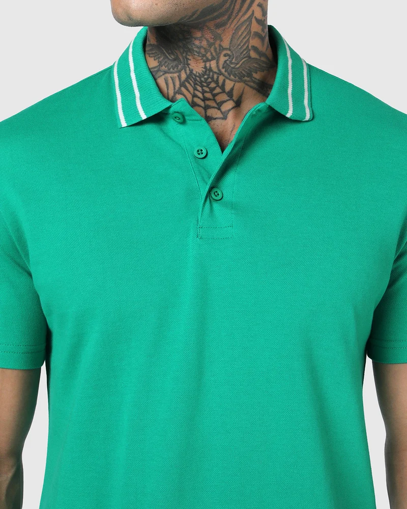 بيواكوف Men's Blarney Green Textured Polo T-shirt