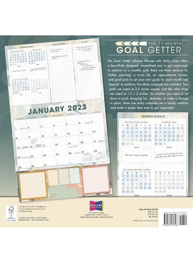 Goal Getter 2023 Sticky Note 17-Month Calendar Planner: August 2022 - December 2023, 12" x 12" - Image 2