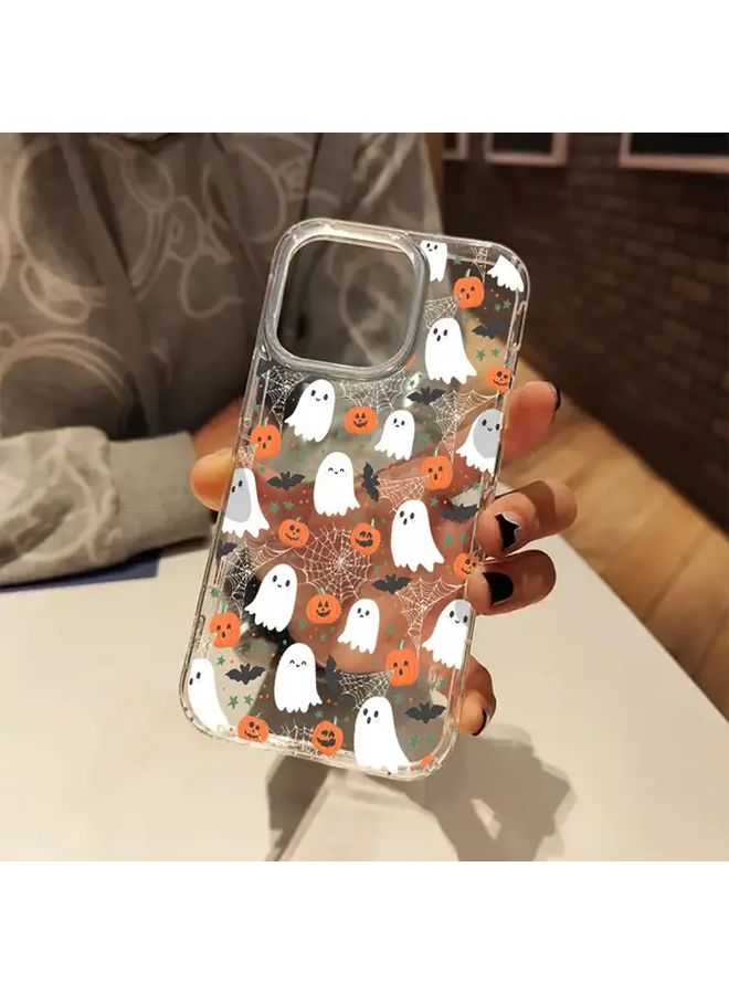 Spooky Pumpkin Halloween Design Transparent Phone Case For iPhone XR Mixed Color Fluffy Shockproof Cover With Lip Gloss Holder - Image 1