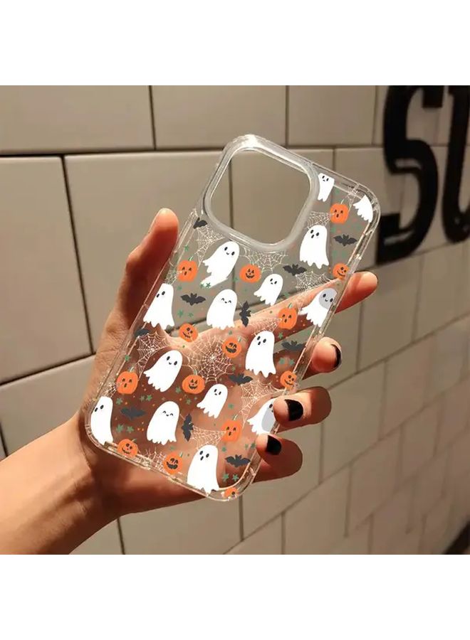 Spooky Pumpkin Halloween Design Transparent Phone Case For iPhone XR Mixed Color Fluffy Shockproof Cover With Lip Gloss Holder - Image 2