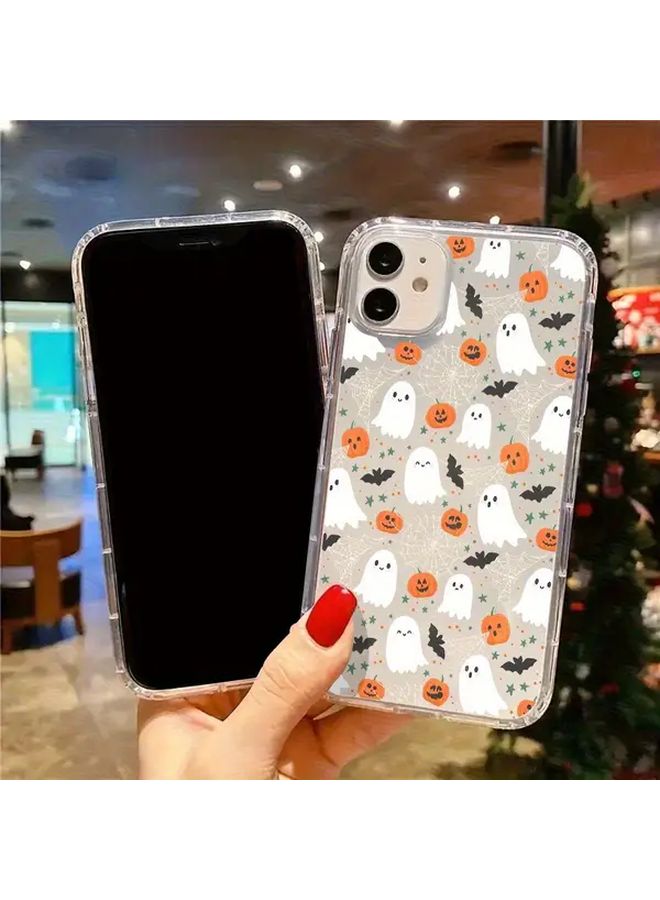 Spooky Pumpkin Halloween Design Transparent Phone Case For iPhone XR Mixed Color Fluffy Shockproof Cover With Lip Gloss Holder - Image 5