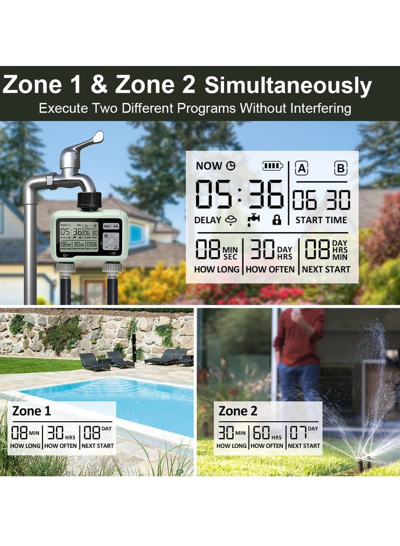 SOLARAE Sprinkler Timer, Water Sprinkler Timer with 2 Outlets, Garden Automatic Watering System/Sprinklers for Lawns Programmable Hose Timer Irrigation System with Child Lock Mode - Image 5