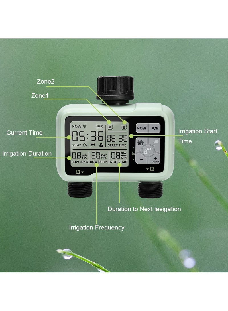 SOLARAE Sprinkler Timer, Water Sprinkler Timer with 2 Outlets, Garden Automatic Watering System/Sprinklers for Lawns Programmable Hose Timer Irrigation System with Child Lock Mode - Image 2