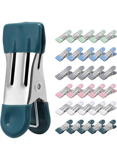 LENND Clothes Pins Heavy Duty 30 Pack, 2.17 Inch Metal Chip Clips, Clothespins for Photo Drying Clothesline Laundry Sock, Bag Clips for Food Kitchen Stainless Steel with Rubber, 6 Colors  - Image 1