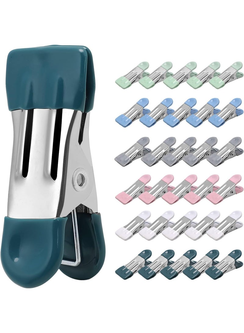 LENND Clothes Pins Heavy Duty 30 Pack, 2.17 Inch Metal Chip Clips, Clothespins for Photo Drying Clothesline Laundry Sock, Bag Clips for Food Kitchen Stainless Steel with Rubber, 6 Colors  - Image 1