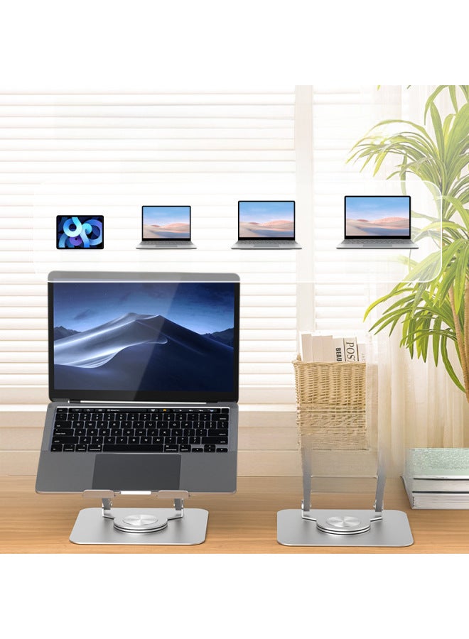 360-degree Rotating Laptop Stand Desktop Elevated Folding Portable Aluminum Alloy Heat Dissipation Base Computer Stand-Color:Silver Upgrade Swivel - Image 4