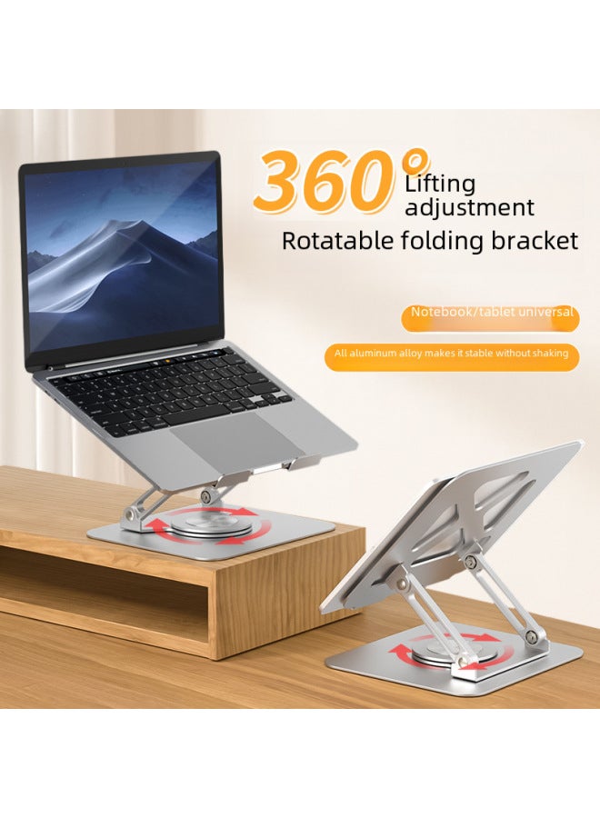 360-degree Rotating Laptop Stand Desktop Elevated Folding Portable Aluminum Alloy Heat Dissipation Base Computer Stand-Color:Silver Upgrade Swivel - Image 2