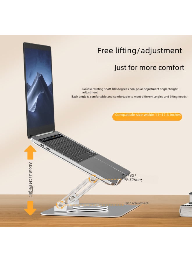 360-degree Rotating Laptop Stand Desktop Elevated Folding Portable Aluminum Alloy Heat Dissipation Base Computer Stand-Color:Silver Upgrade Swivel - Image 3