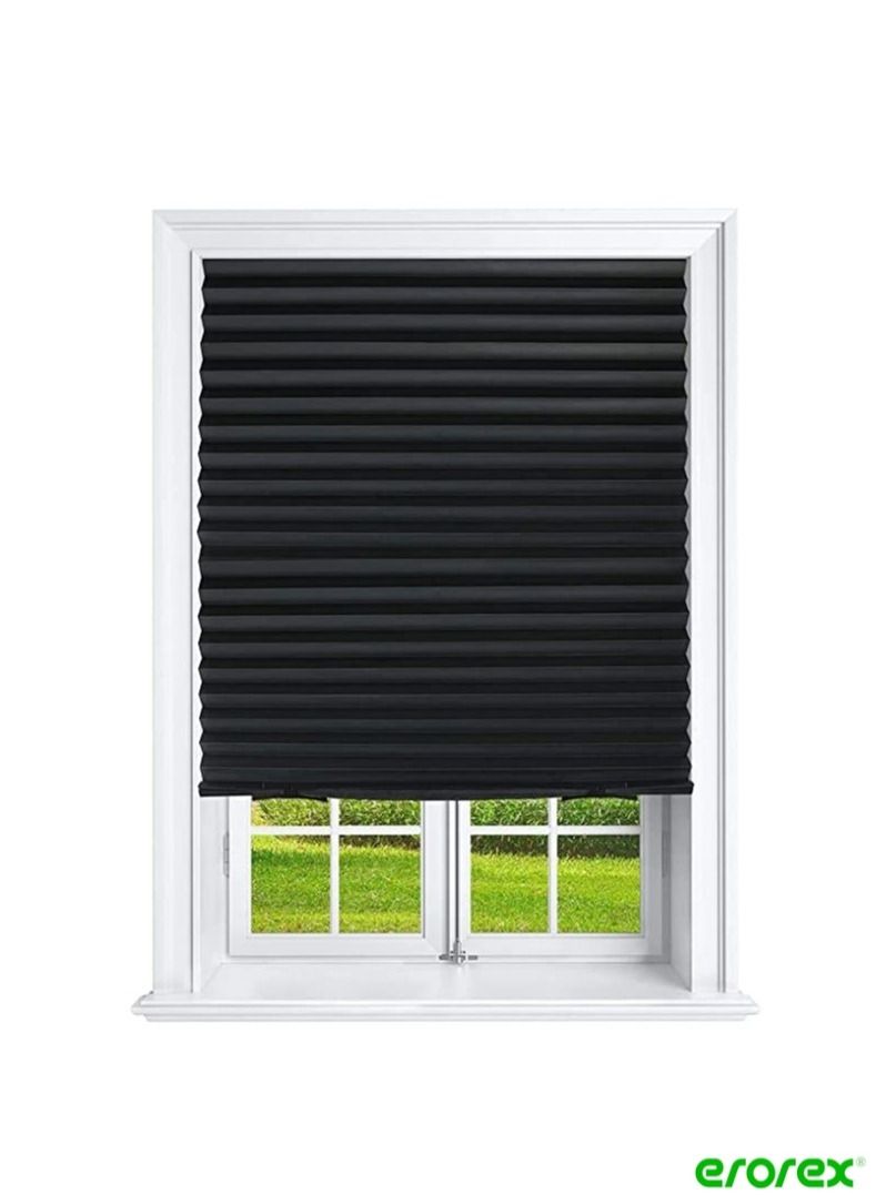 erorex Pleated Window Shades Blackout Pleated Paper Shade Light Filtering Non woven Blinds Window  Easy To Install for Bedroom  Bathroom Living Room Kitchen   Black 90 x 180 cm - Image 1
