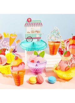 Marspark 12 Pieces Ice Cream Table Centerpiece Honeycomb Sundae Topper Decoration Summer Ice Cream Cart Ice Lolly Centerpiece For Baby Shower Birthday Party Supplies  - Image 4