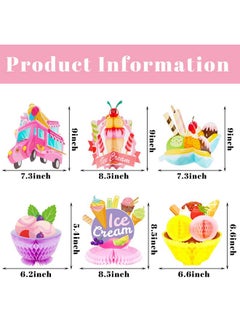 Marspark 12 Pieces Ice Cream Table Centerpiece Honeycomb Sundae Topper Decoration Summer Ice Cream Cart Ice Lolly Centerpiece For Baby Shower Birthday Party Supplies  - Image 2