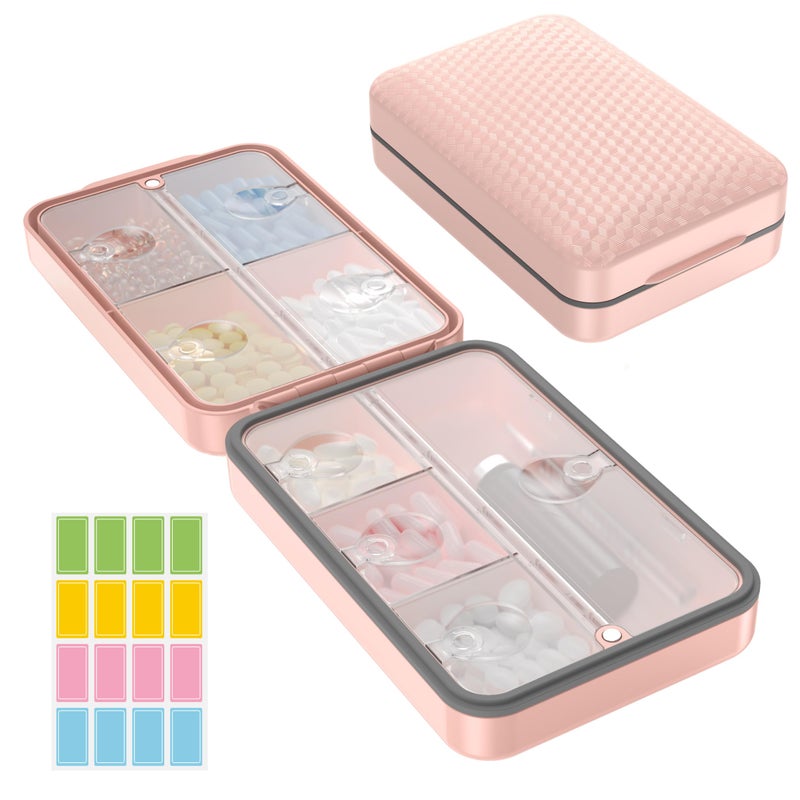Restree Weekly Pill Organizer with Labels 8 Compartments TravelSize Moistureproof Airtight Pill Case for Daily Use Large Medicine Box for Vitamins Supplements Pink
