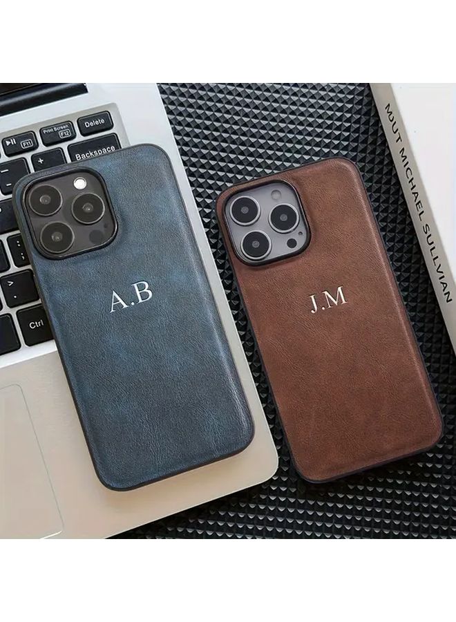 Custom Black Leather Phone Case Compatible With iPhone 15 Personalized Initials - Image 3