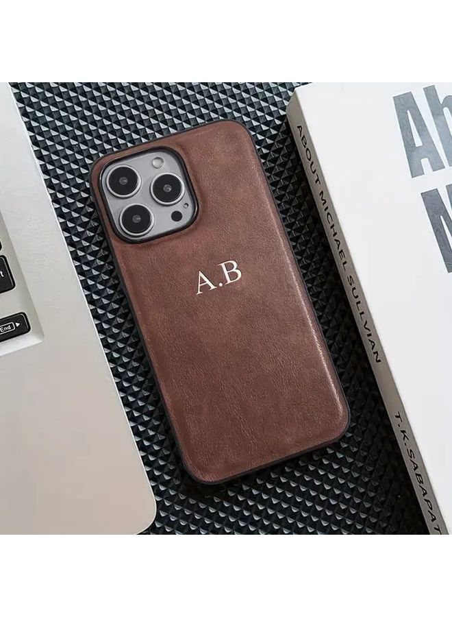 Custom Black Leather Phone Case Compatible With iPhone 15 Personalized Initials - Image 5